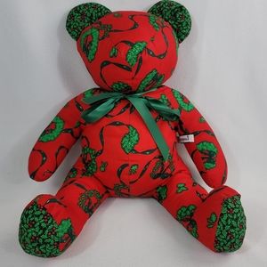 Vtg Riverdale Hearts & Ribbon Fabric Christmas Holiday Teddy Bear 352906